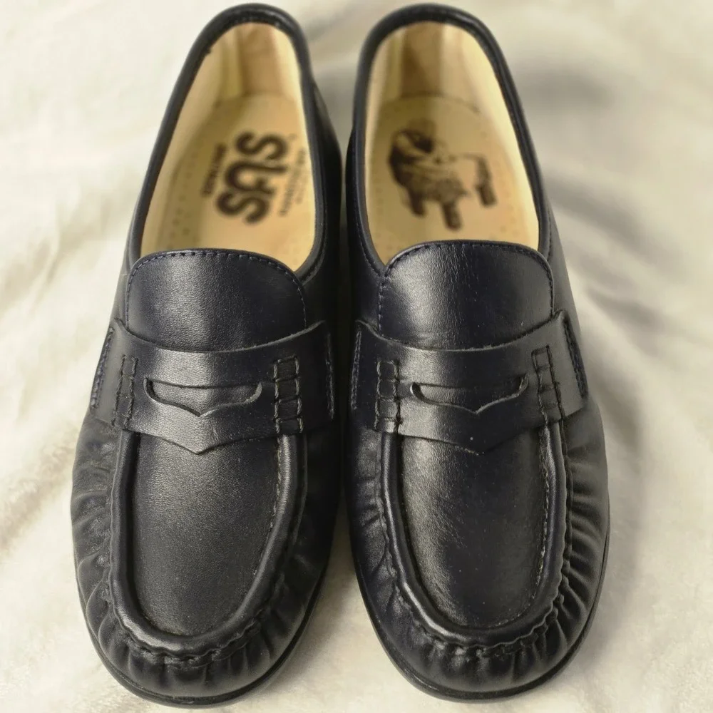 SAS Womens Penny Loafers Navy Blue Leather Comfort Walking Shoes Handcrafted